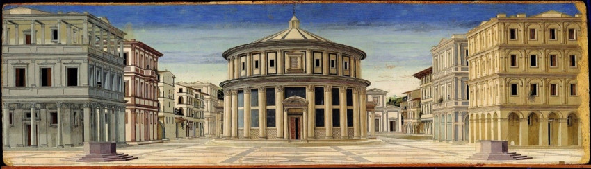 Piero della Francesca, « La Cité idéale (Urbino », 1480s, huile sur toile, Galleria Nazionale delle Marche.